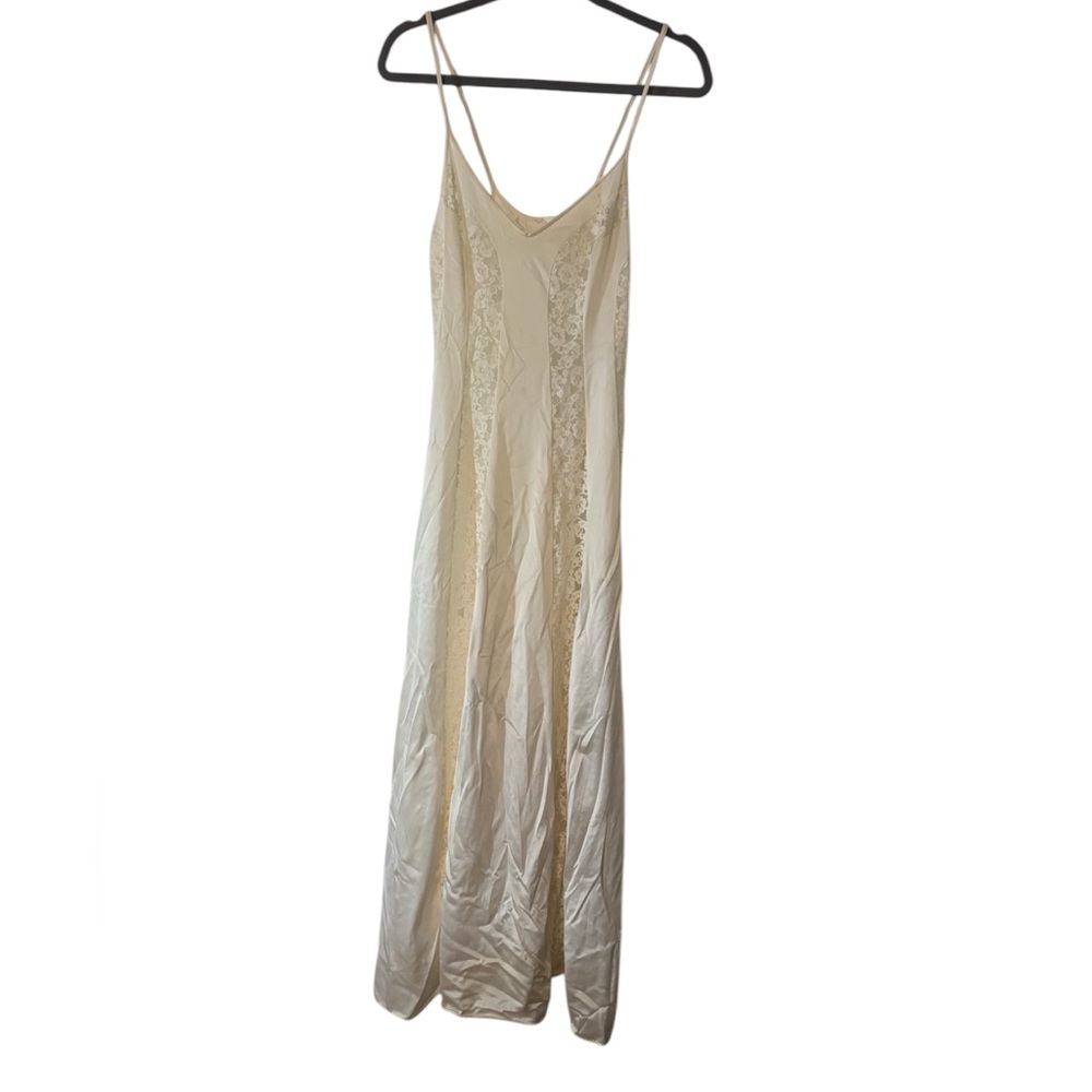 Vintage Olga full length slip nightgown with sheer lace panels
